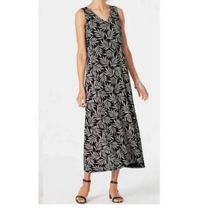 J. Jill Gorgeous Wearever Sleeveless V-Neck Maxi Dress 1X Black White Casual